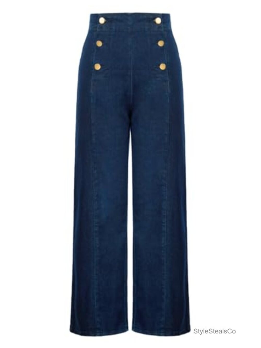 Wide Leg High Waisted Sailor Jeans with Button Decor and Pockets